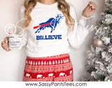 Billieve, Buffalo Reindeer Shirt, 716, Buffalo Bills Christmas, Long Sleeve Tee, SassyPantsTees Original