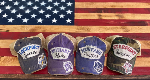 Custom Game Day Hats, Custom Distressed Raggy Patch Hat, Vintage Mesh Trucker Hat,  SassyPantsTees