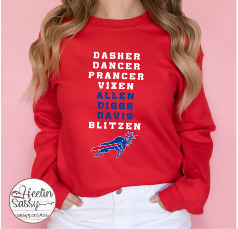 Buffalo Reindeer, Allen Diggs Davis Blitzen, Lets Go Buffalo, Buffalo Christmas, 716, crewneck, Sweatshirt, Sassy Pants Tees, SassyPantsTees SassyPantsTees